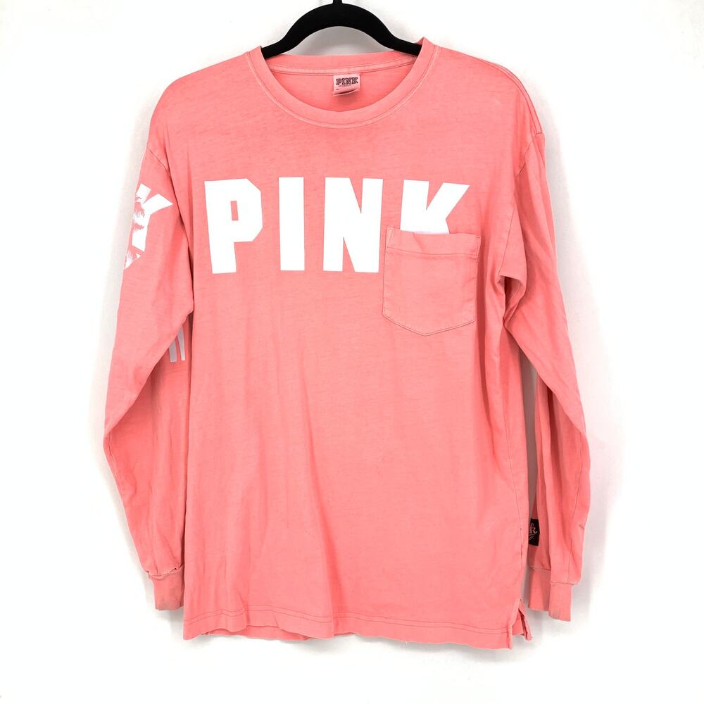 PINK Victoria's Secret Long Sleeve Tee Women's XS Pink Graphic T-Shirt Crew Neck